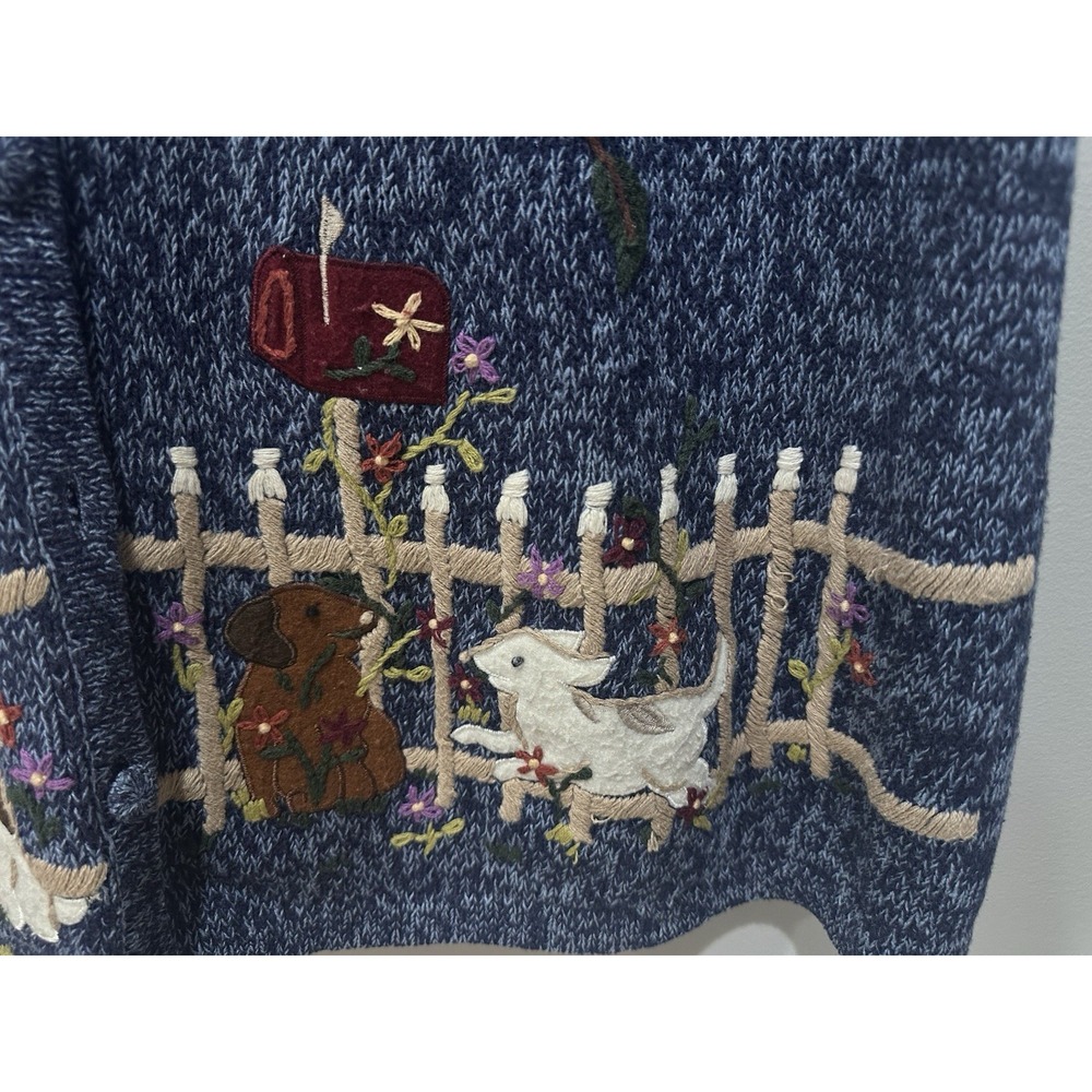 Vtg Bobbie Brooks Dog Fall Sweater Vest 22/24W Blue Embroidered Grandmacore